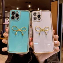 Luxury Plating 3D Bow Silicone Soft Phone Case For iPhone XR X XS Max 7 8 Plus 12 11 Pro Max Fashion Cell Phone 12 Mini Cover
