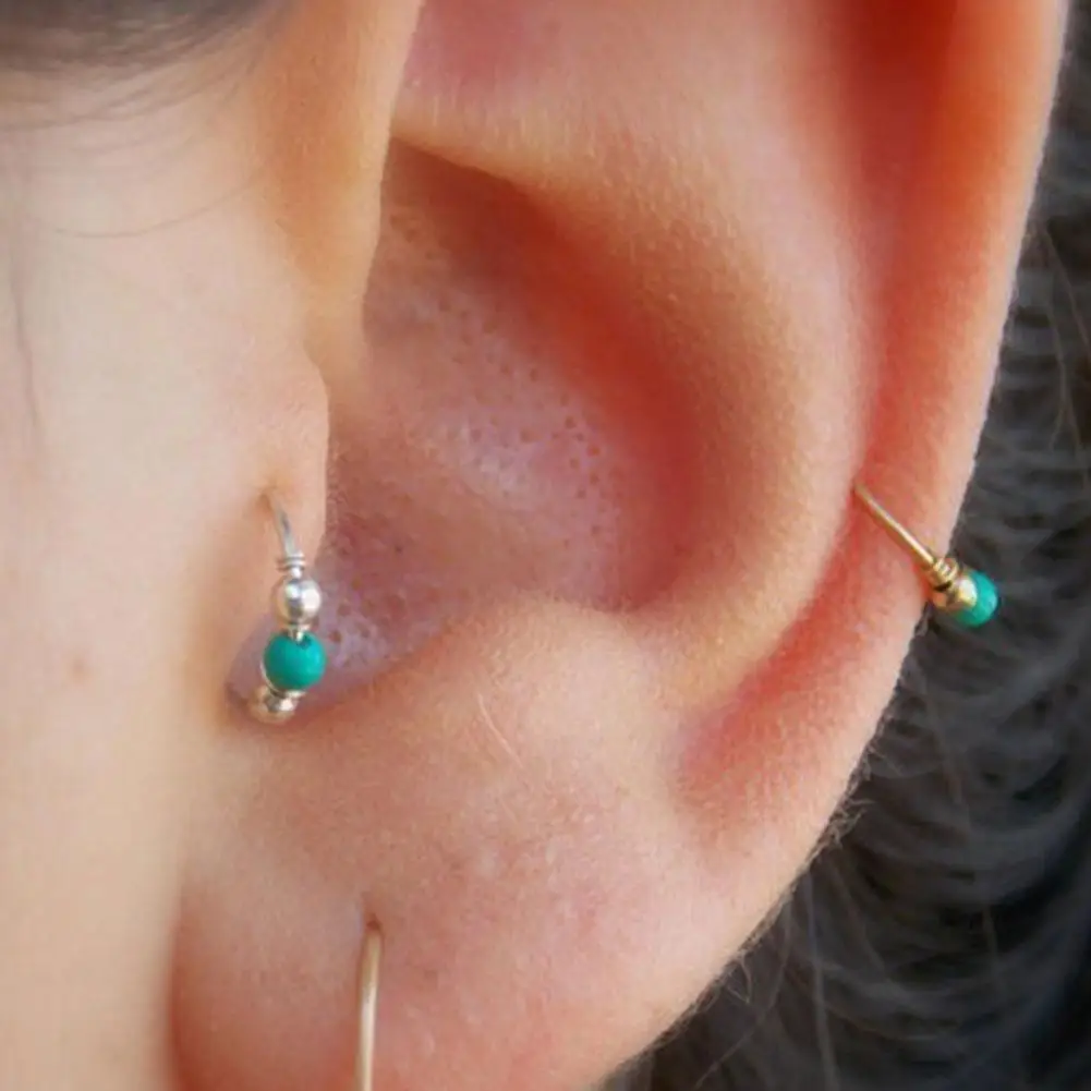 Кольцо в нос с бирюзой для мужчин и женщин небольшое стальное украшение пирсинга