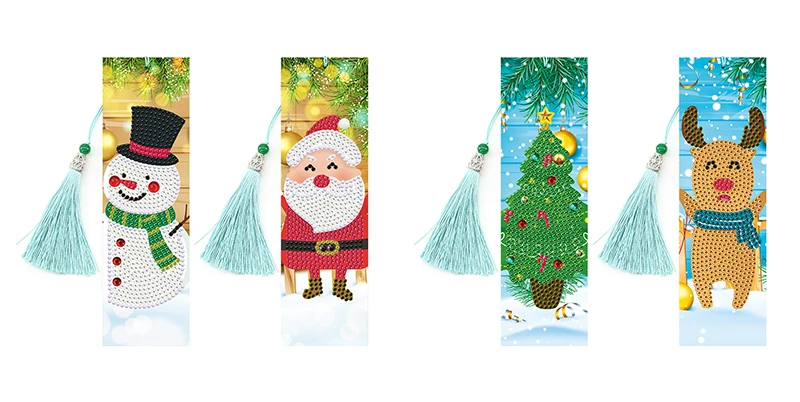 

5D DIY Special-shaped Diamond Painting Leather Bookmark Diamond Embroidery Craft Tassel Bookmark Book Christmas Gift 4pcs