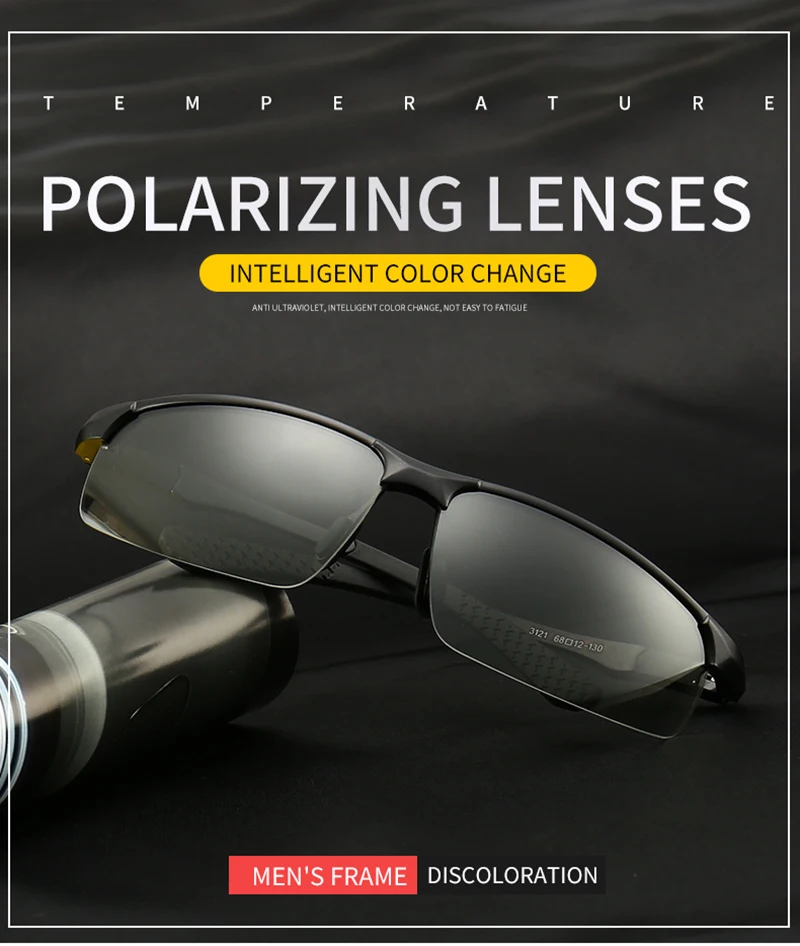 Мужские солнцезащитные очки для вождения алюминиевые поляризационные с синими