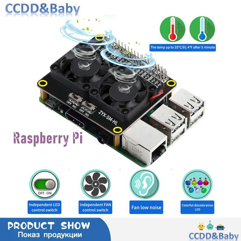 

Raspberry Pi 4B Dual Cooling Fans and Automatic Discoloration LED GPIO Expansion Board for Raspberry Pi 4B / 3B+ / 3B / 3A+