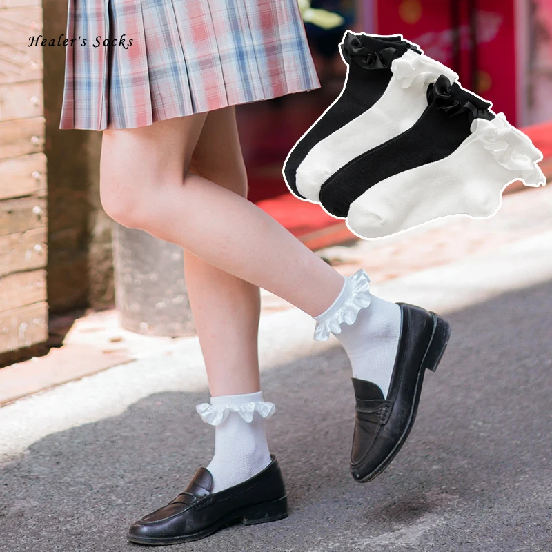 

Kawaii JK Crimping Japanese Lolita Bubble Sockings Cotton Solid Color All-match Harajuku Happy Soft Loose Fashion Women Socks