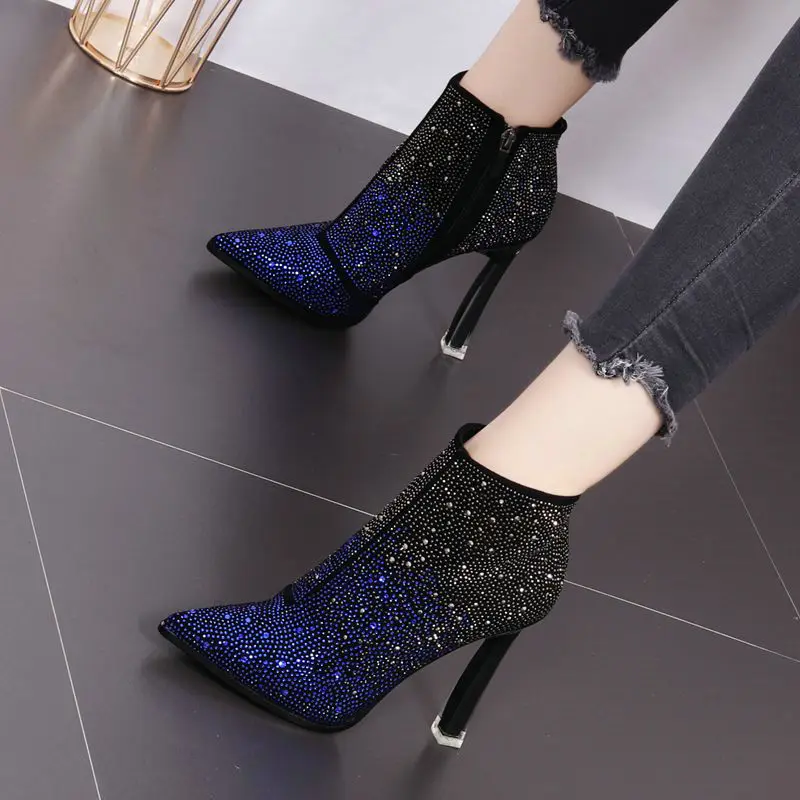 Обувь женские зимние ботинки Свадебная обувь со стразами из натуральной кожи с