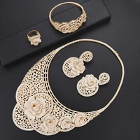 larrauri luxury geometric flower statement choker necklace drop earrings for women wedding cubic zirconia dubai jewelry sets