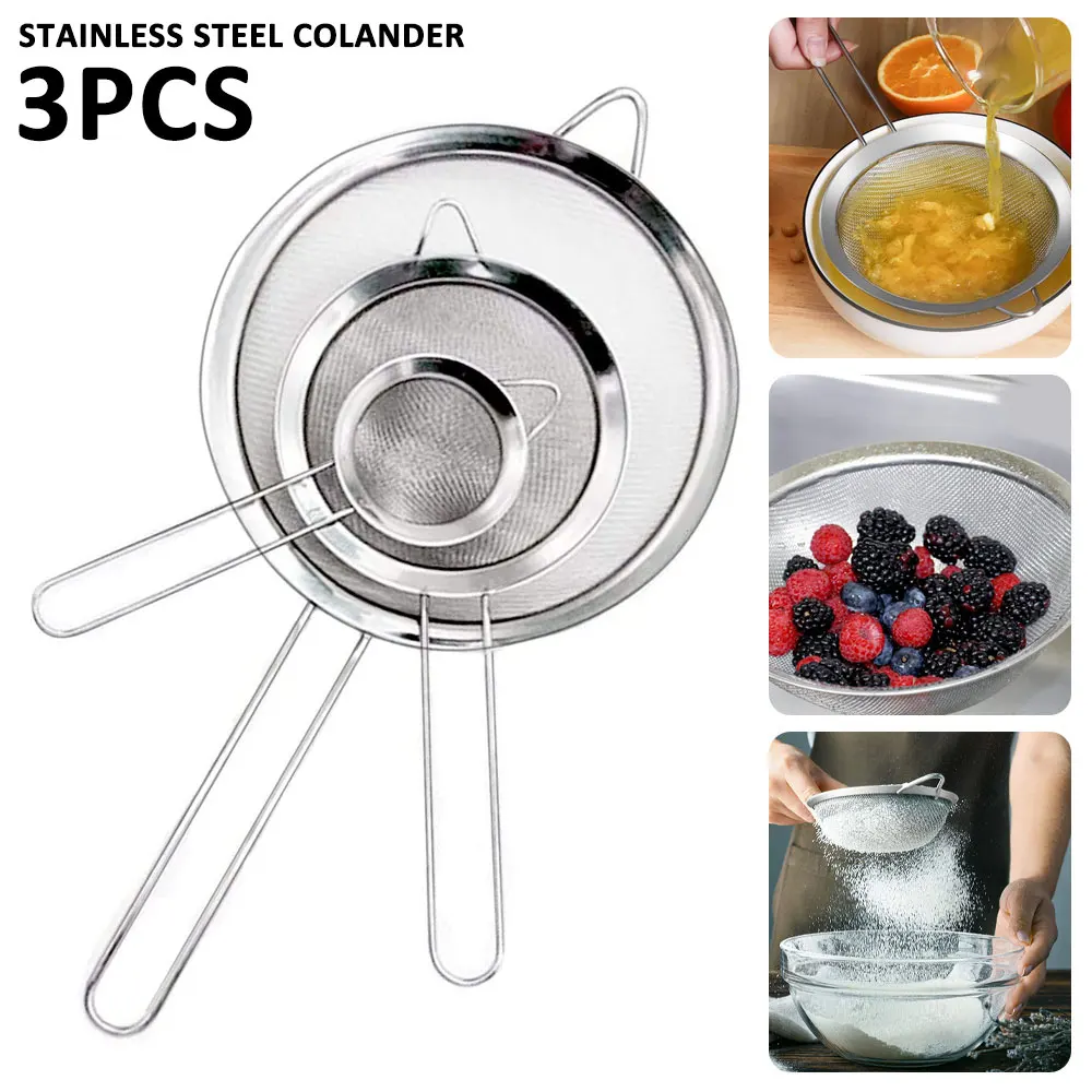 

Stainless Steel Wire Fine Mesh Sieve Oil Strainer Flour Colander Sifter DIY Kitchen Tools For Filtering Food Kitchen Accessories