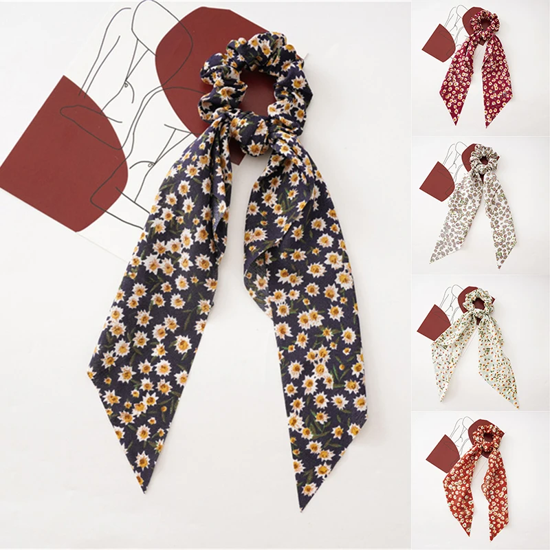 

Sunflower Bow Knotted Hair Rope Long Streamer Scrunchies Women Fashion Elastic Hair Scarf Hair Rings Hair Accessories Headwear
