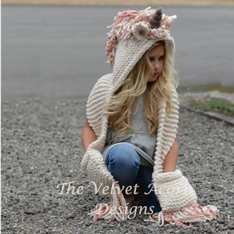 Детская шапка с единорогом шерстяная шапка-накидка Милая шапка-шарф ручной