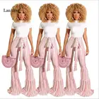 Женские расклешенные брюки в полоску, розовые брюки с высокой талией, поясом и поясом, со шнуровкой, брюки с колокольчиком, уличная одежда, повседневные длинные джоггеры