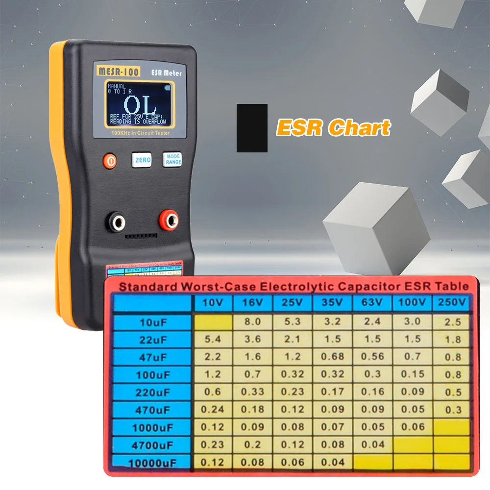 

Digital MESR-100 ESR Capacitance Ohm Meter Professional Capacitance Resistance Capacitor Circuit Tester with SMD Test Clip