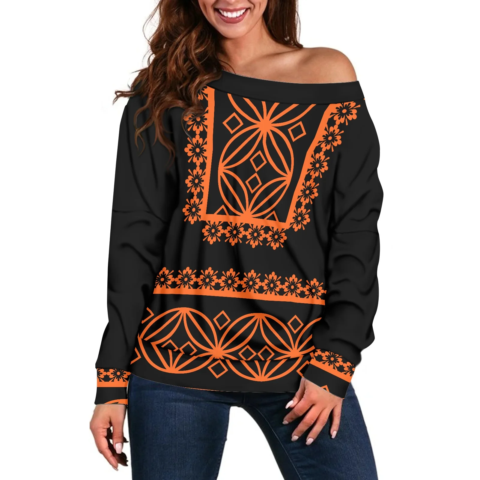 

Large Size Tops Art Retro Tattoo Prints Tops Casual Loose Long Sleeve Off Shoulder T-Shirt Boat Neck Female Clothing 20201 NEW