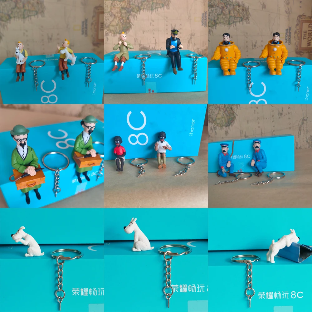 

Comic Anime Belgium Herge Les Aventures de Adventures of Tintin Milou Snowy Haddock Space Suit Bag Key Ring DIY Figure Toys