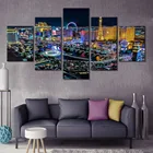 5 панельных картин ночного времени Лас Вегаса, HD печать, Современная Картина на холсте, настенное искусство, модульный плакат, рамка, домашний декор