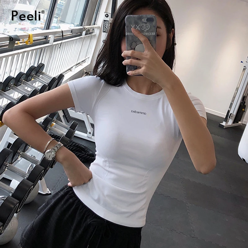 Peeli футболки с коротким рукавом для бега топы тренажерного зала и йоги 2022