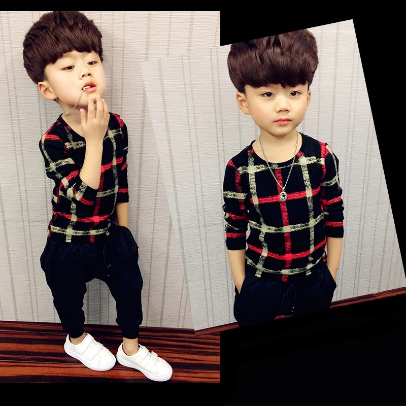 Одежда для мальчиков футболки детские топы на весну и осень маленьких с длинным