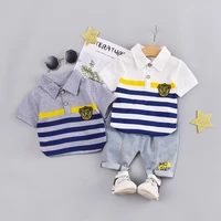 2021 summer fashion style kids clothes suit short sleeved cotton striped top stripe letter t shirt five point jeans