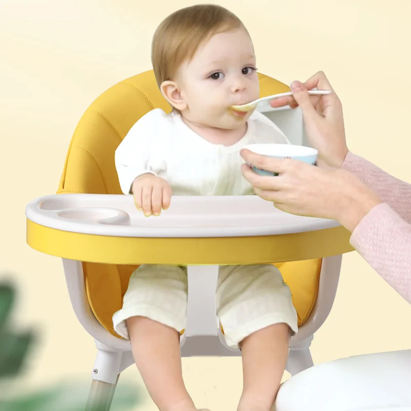 Baby High Chair Portable Feeding Chair Height Adjustable Double Layers Baby Food Tray Dinning Chair With PU Cushion