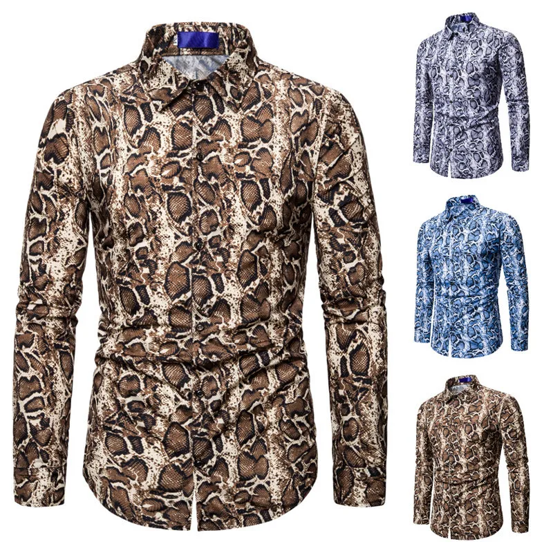 

Рубашка мужская с лацканами и длинными рукавами, модная блузка с 3D-принтом питона, Молодежная повседневная кофта с лацканами, весна-осень