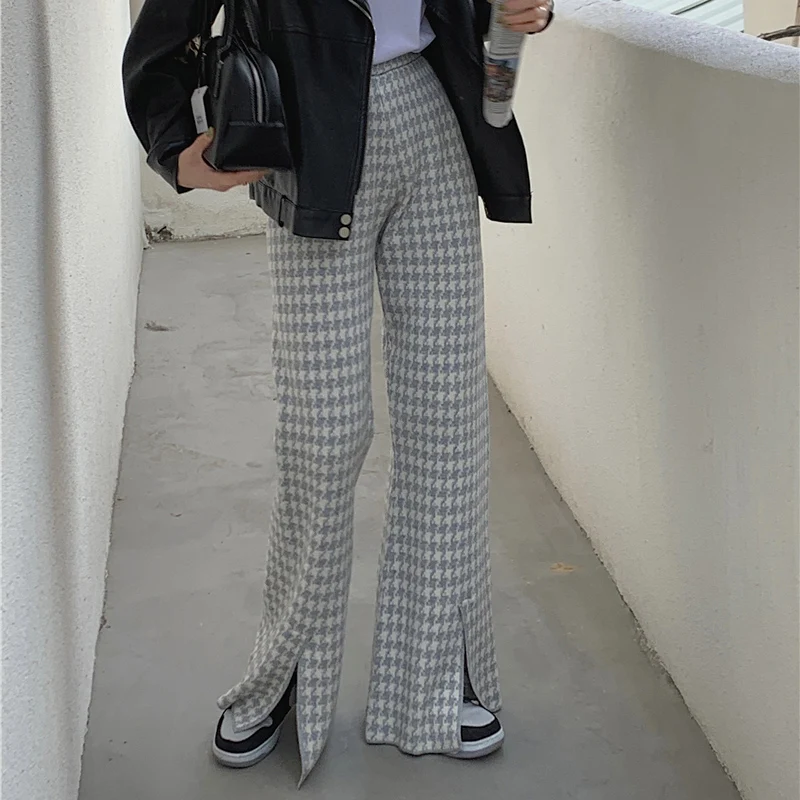 Женские трикотажные брюки с широкими штанинами высокой талией | Женская одежда