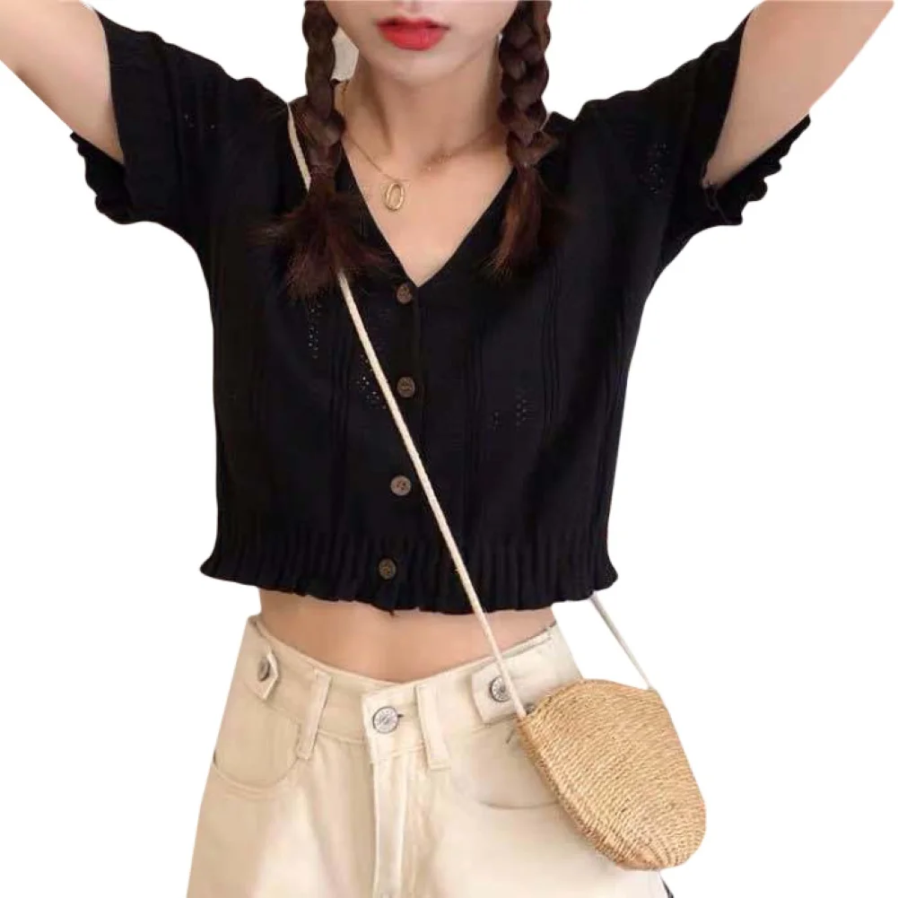 Модная женская Летняя трикотажная шелковая футболка с коротким рукавом и v