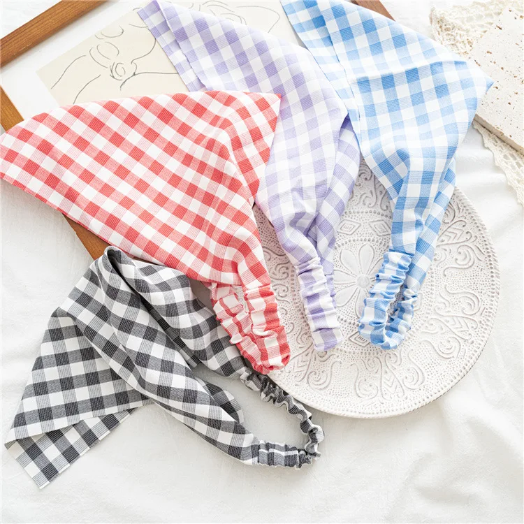 

New square lattice elastic triangle scarf women's spring and summer hair pack headscarf
