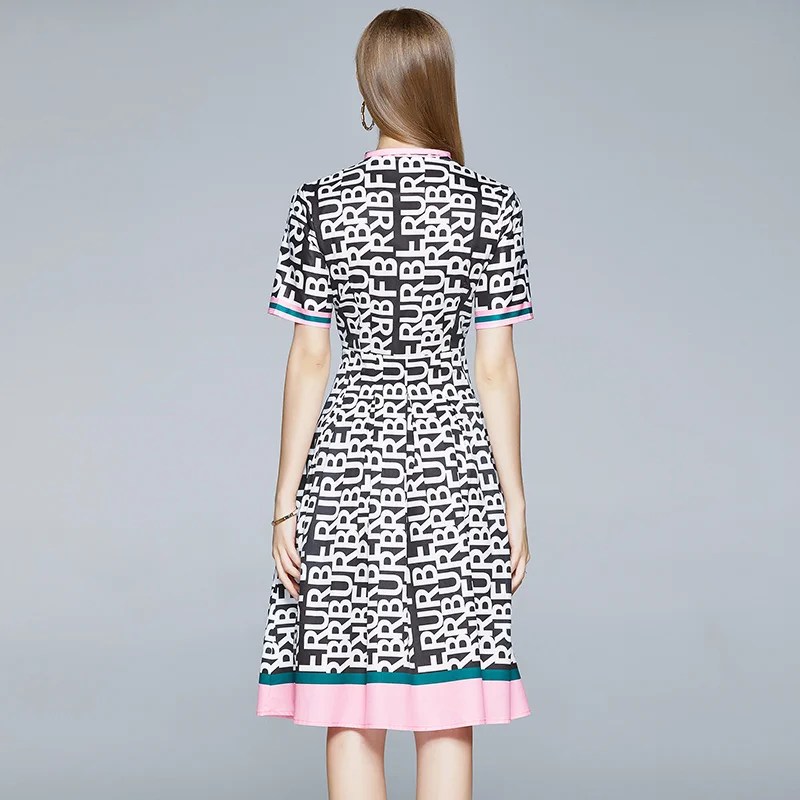 

2021 summer new letter print dress bow temperament lady A-line skirt woman dress