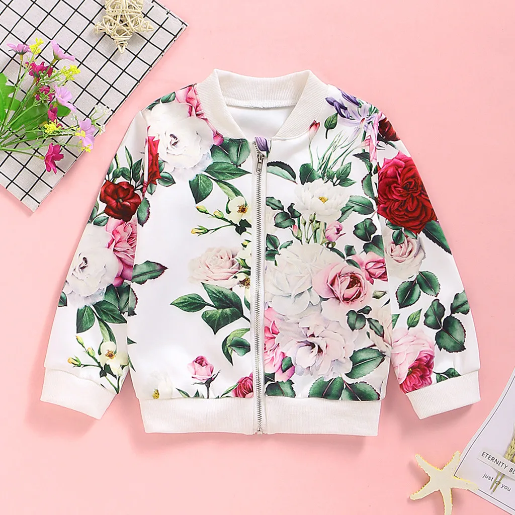 Детская куртка с длинным рукавом на молнии цветочным принтом | одежда и обувь