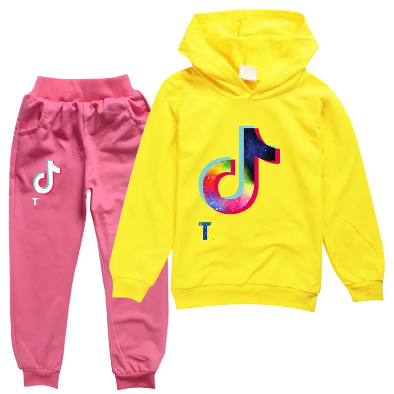 

tkk tok Children's Hooded Long-sleeved Jacket + Trousers Two-piece Casual Student Clothing Suit Kids Sports Suit