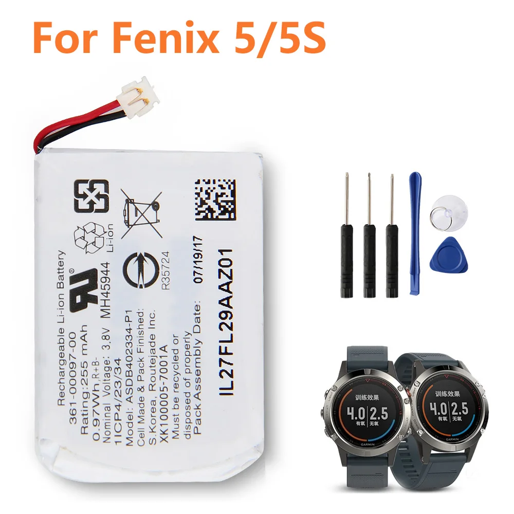 Оригинальный запасной аккумулятор 361 00097 00 для Garmin Fenix 5 5S 5X 00096 00098 аутентичный 255