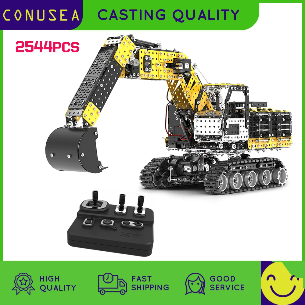 

2544Pcs Diy Building Block Set Alloy 12 Ch 2.4G Remote Control Excavator Truck crawler Radio Controlled Car Toys for Boys