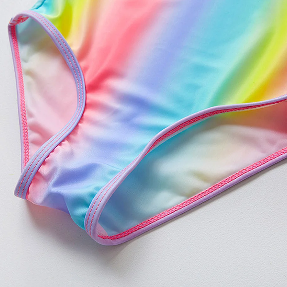 Женский купальник детский слитный радужной расцветки для девочек винтажный