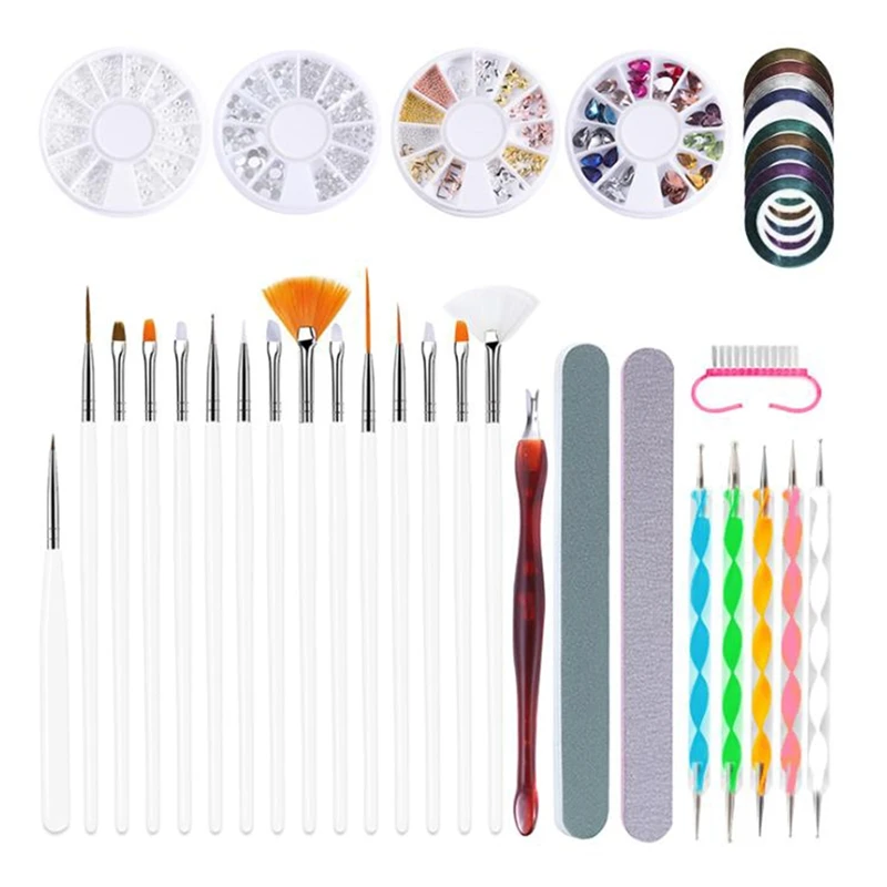 

Nail Set Manicure Set Nail Rhinestones Tweezers Nail Buffer Blocks Files Dust Brush Dotting Pen Nail Tools Kit Design