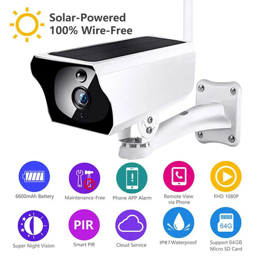 1080P Солнечная камера HD Беспроводная IP67 WiFi видеонаблюдения Solaire CCTV IP 850nm