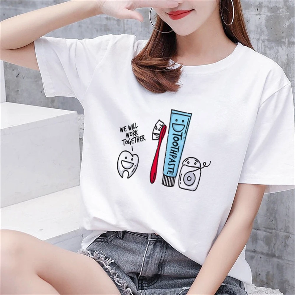 

Women's T-shirt Summer Beautiful Cartoon Teeth Dentist Fashion Women's Clothes T-shirt 90s Harajuku Short Sleeves