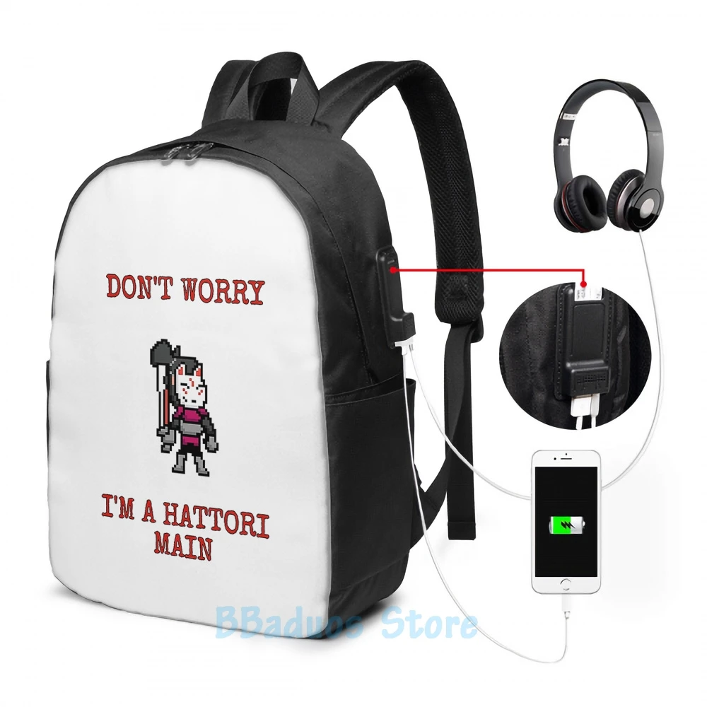 Забавный рюкзак с графическим принтом Brawlhalla hattory Pixel Art USB-зарядка школьные ранцы