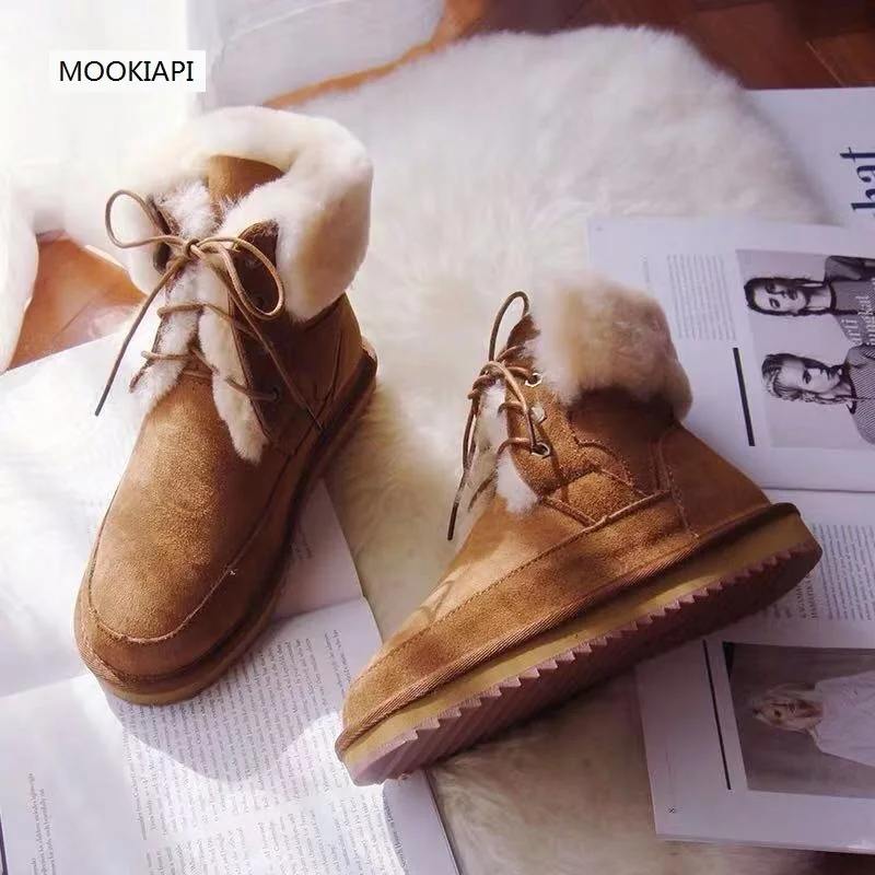 В 2019 году Новейшие европейские женские зимние сапоги из овчины и меха ботинки