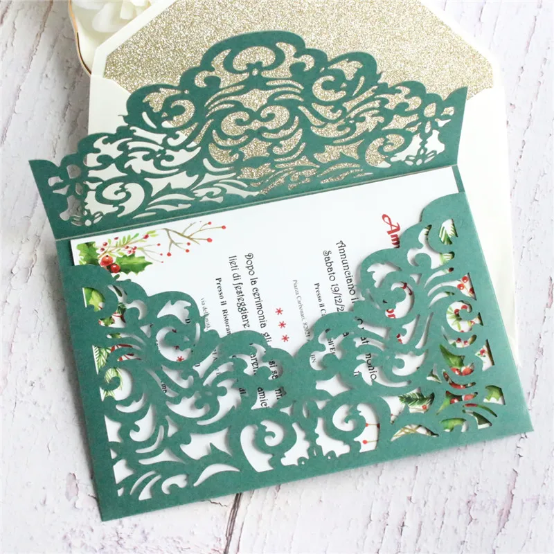 Полые свадебные приглашения с блестящим золотым конвертом розовый цвет слоновой