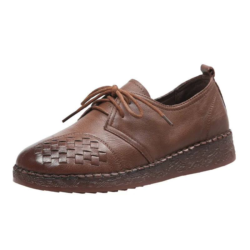 

Johnature Genuine Leather Flats Women Shoes 2021 New Spring/Autumn Lace-Up Round Toe Shallow Casual Handmade Retro Ladies Shoes