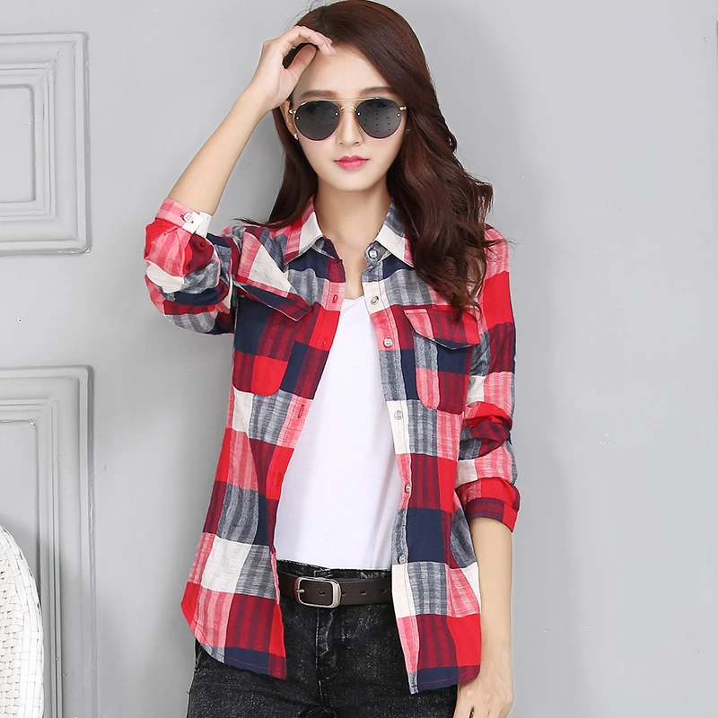 

Рубашка женская в клетку, из хлопка и льна, с длинным рукавом, #2959