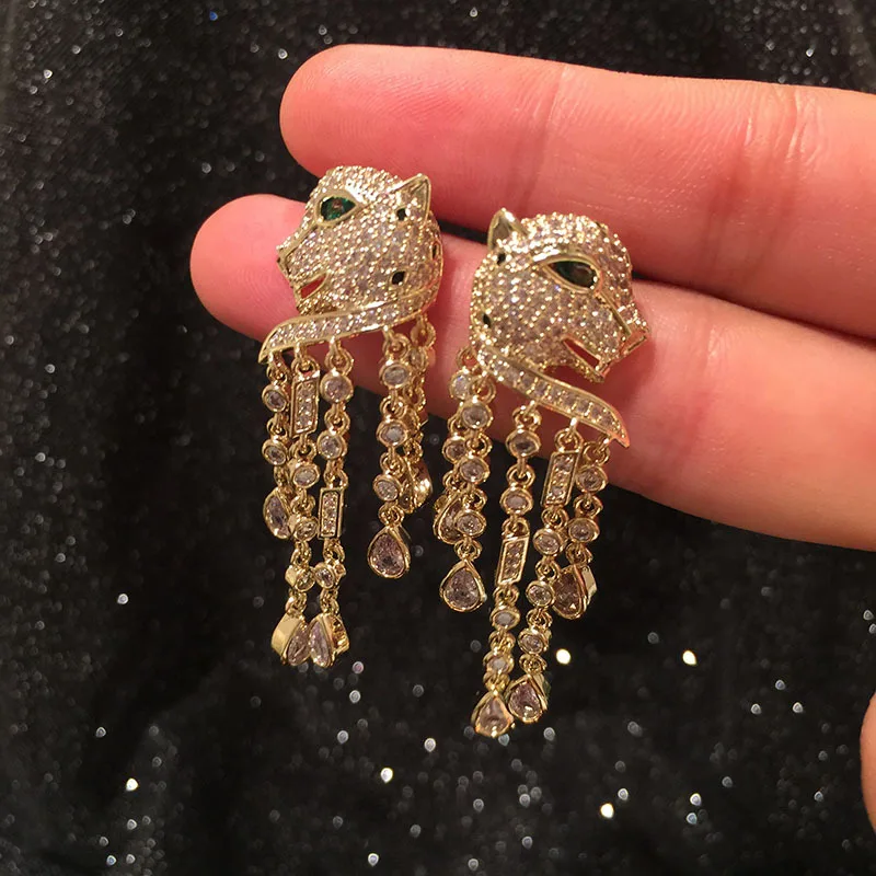 

European and American big-name cartoon animal earrings retro long tassels elegant ladies earrings online celebrity hipster S925