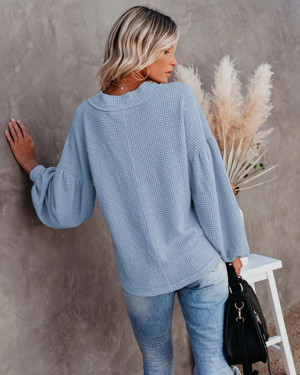 

Fashion Knitted Sweater For Women V Neck Lantern Sleeve Pullover Tops Spring Autumn Female Casual Loose Solid Knitwear