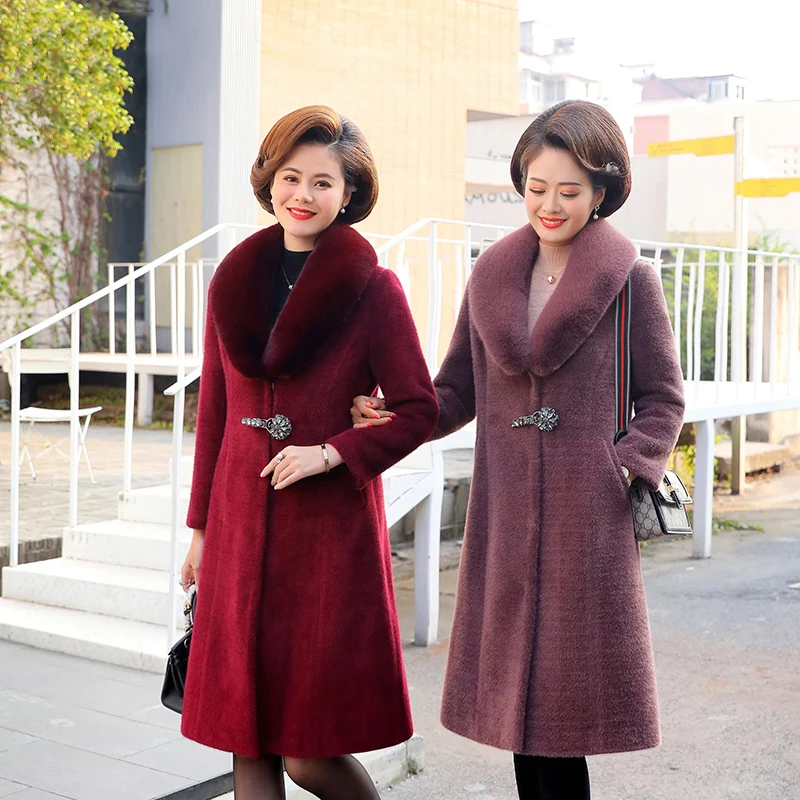 Autumn winter fur coat new medium-length plus size wome's mink velvet warm middle-aged and old woolen coats women's overcoat | Женская