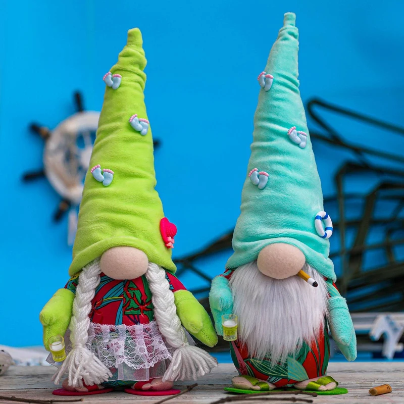 2Pcs Summer Slippers Gnome World Oceans Day Holiday Plush Faceless Doll Dwarf Home Party Festival Gift Desktop Ornaments | Дом и сад