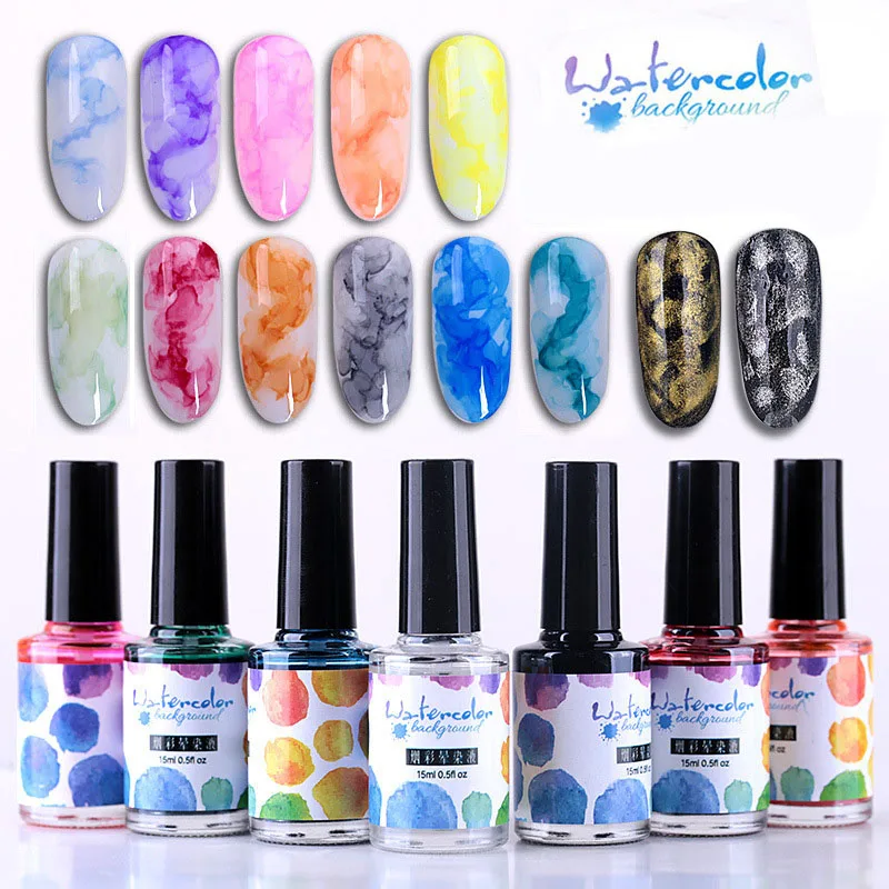 

15ml Nail Polish Glue Watercolor Golden Sand Blurring Liquid Bubble Marble Gradient Nail Water Dye Liquid Pastel Nail Polish
