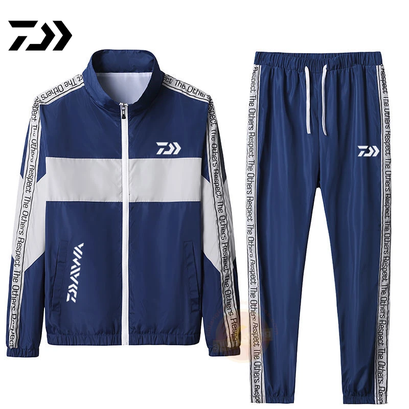 

Daiwa Spring Autumn Fishing Suit Cotton Outdoor Camping Hiking Sport Set Striped Hooded Clothes Fishing Jacket Pants Suit 5544#