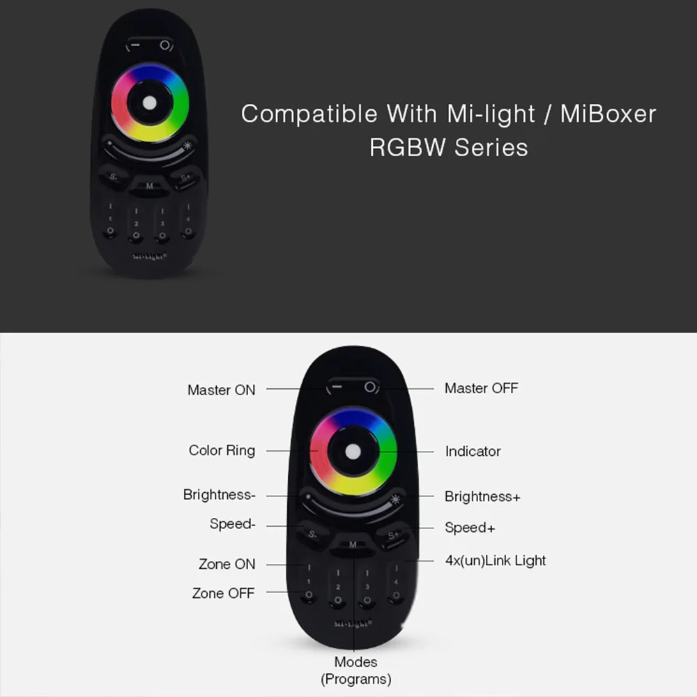 Miboxer FUT096 2.4G 4-Zone Group RGB+CCT Touch RF Remote Control For 5050 2835 RGB RGBW Lamps Or Led Strip Series enlarge