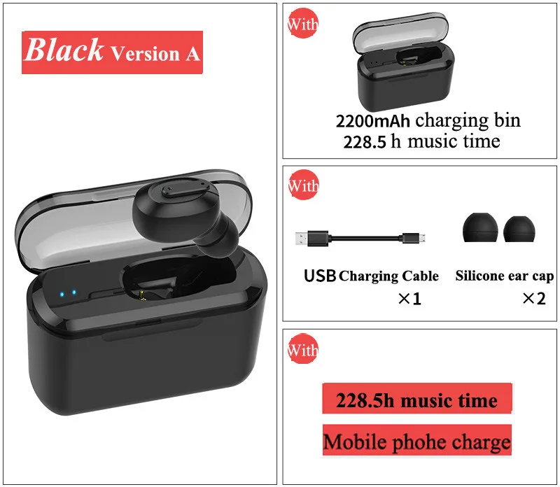 Single ear box black Новинка, мини T1 TWS 5,0, Bluetooth наушники, беспроводные стерео наушники-вкладыши с зарядной коробкой, микрофон, гарнитура для huawei, iphone, Xiaomi - Цвет: Single ear box black