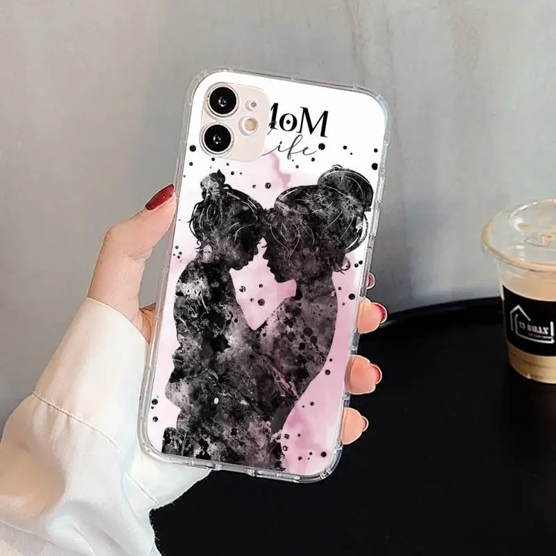 

Super Mama Baby Mom GIRL Phone Case For iphone 5s 6 7 8 11 12 plus xsmax xr pro mini se Transparent Cover Fundas Coque