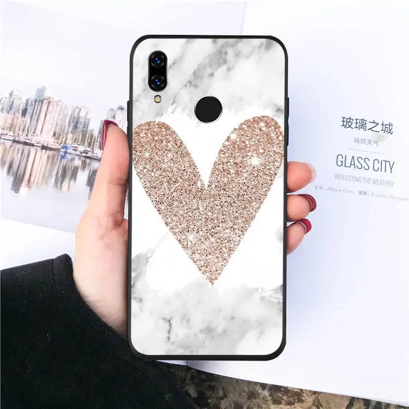 

Gold Glitter Marble Love heart Phone Case For Huawei honor Mate P 10 20 30 40 Pro 10i 9 10 20 8 x Lite funda coque