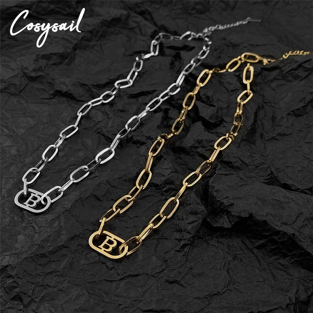 

Cosysail Stainless steel Letter B Pendant Necklace for Female Charm Simple Chunky Chain Necklace Collares Jewelry Gift 2021