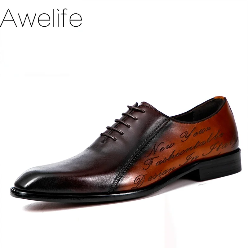 

Men Goodyear Welted Shoes Mens Designer Brand Platform Brogues Dress Genuine Leather Brown Laces Wedding Shoes Awelife 2021